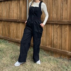Black Relaxed Fit Overalls with Wide Leg Openings